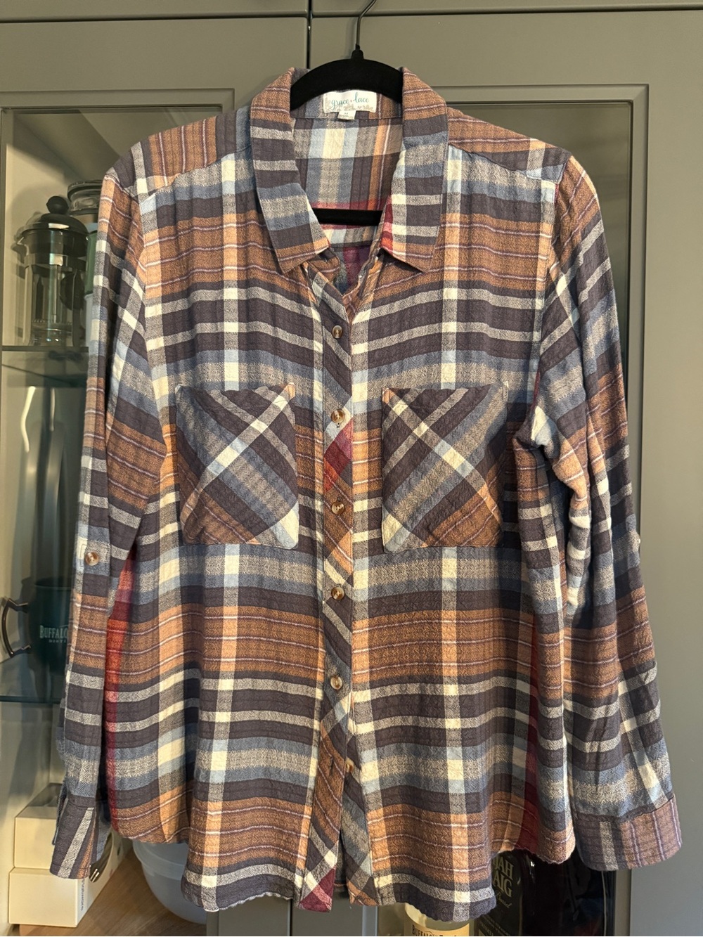 Grace & Lace Melissa’s Favorite Plaid Button-Up Shirt in Brown & Blue
